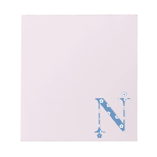 Bloc De Notas Letra de patrón de flor N(azul) (Frente)