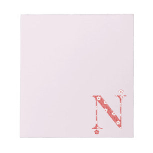 Bloc De Notas Letra de patrón de flor N(rojo)