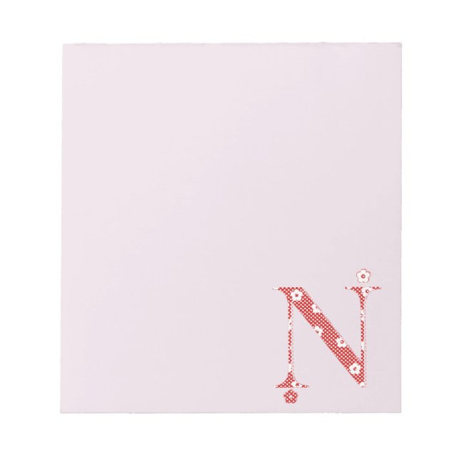 Bloc De Notas Letra de patrón de flor N(rojo) (Frente)
