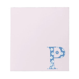 Bloc De Notas Letra de patrón de flor P(azul)