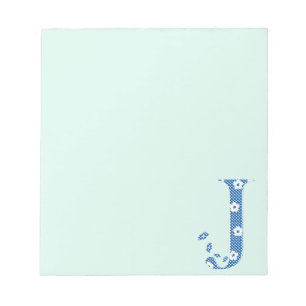 Bloc De Notas Letra del patrón de flor J (azul)