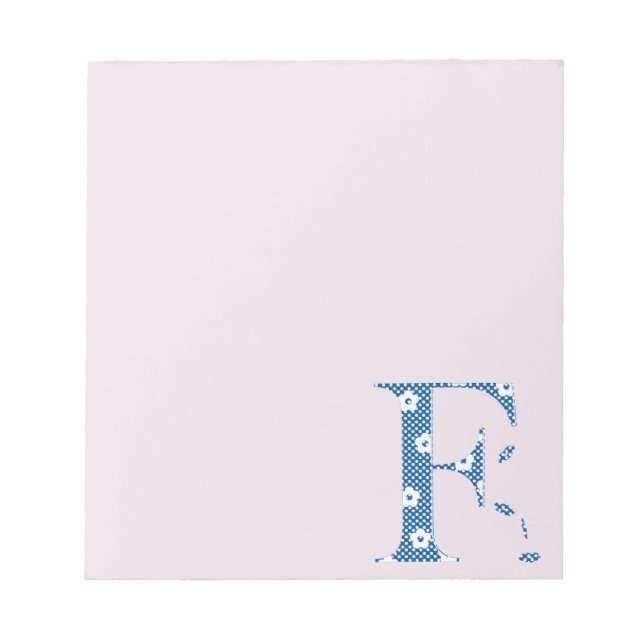 Bloc De Notas Letra F(azul) del patrón de flor (Frente)