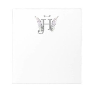 Bloc De Notas Letra H Monograma inicial con Angel Wings & Halo