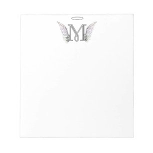 Bloc De Notas Letra M Monograma inicial con Angel Wings & Halo