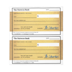 Bloc De Notas Ley de Atracción de Blank Money Check Gold