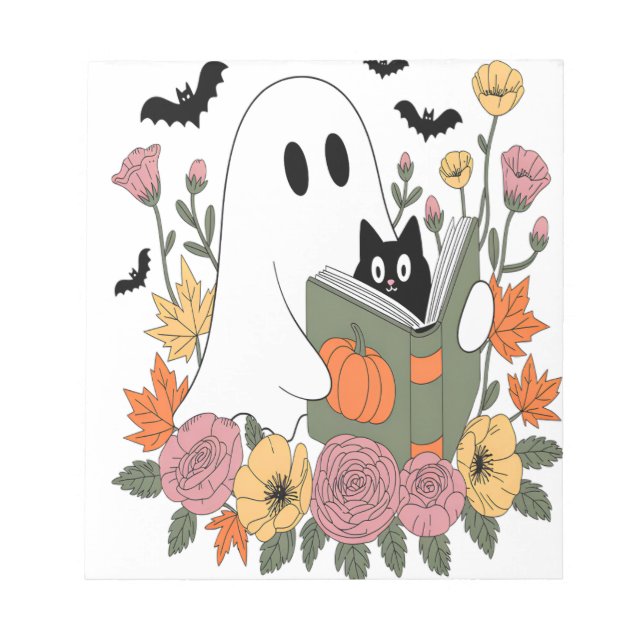 Bloc De Notas Libro de lectura de fantasmas de Halloween Gato (Frente)