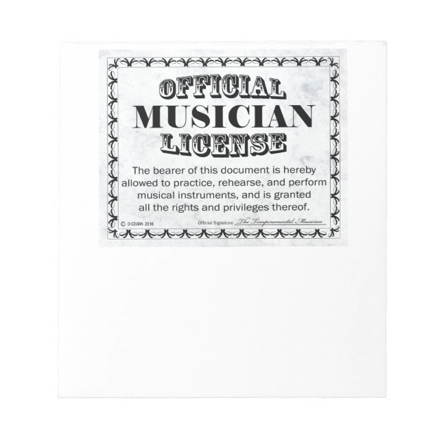 Bloc De Notas Licencia de músico (Frente)