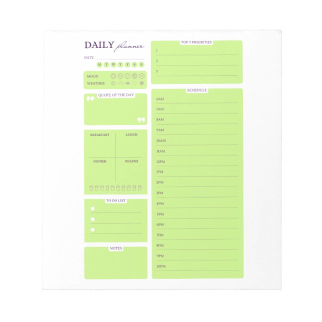 Bloc De Notas Lime Green Minimalist Daily Planner Template (Frente)
