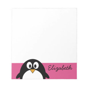Bloc De Notas lindo pingüino de dibujos animados con fondo rosa
