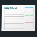 Bloc De Notas Lista de color de agua personalizado personalizado<br><div class="desc">Manténgase organizado y dé prioridad a sus tareas con el Bloc de notas de la lista de tareas pendientes personalizadas de color de agua Personalizado. Diseñado para la eficiencia y la personalización, este bloc de notas es la herramienta perfecta para ayudarle a mantenerse al tanto de sus planes diarios y...</div>
