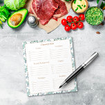 Bloc De Notas Lista de compras de comestibles<br><div class="desc">Este Blogger Shopping List Notepad está decorado con un frondoso y verde azulado borde de eucalipto azul verde. La tipografía de escritura elegante denota secciones para cada parte de la tienda para hacer sus compras más fáciles y organizadas. Entre ellos se incluyen productos, congelados y refrigerados, alimentos básicos, secos solares,...</div>