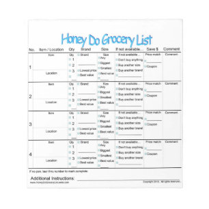Bloc De Notas Lista de compras de Honey