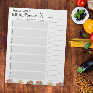 Bloc De Notas Lista de compras de planificador de comidas de acu