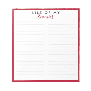 Bloc De Notas Lista de enemigos elegante broma graciosa de la fr