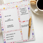 Bloc De Notas Lista de Flora Silvestre y Lista de Tareas Pendien<br><div class="desc">Personalizado Daily Planner con coloridas flores silvestres para un alegre comienzo de tu día. El diseño tiene un título personalizado con secciones para su programación, recordatorios, para hacer listas y notas. Este bloc de notas desgarrador está impreso en cada página para que dure 40 días. Por favor, navegue por mi...</div>