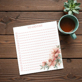 Bloc De Notas Lista de tareas de peonía coral rosa acuarela Boho