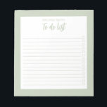 Bloc De Notas Lista de tareas Minimalistas de Sage Green moderno<br><div class="desc">Moderno Minimalista Sage Green Para Hacer Notepad De Lista. Cree su propia lista de comprobación personalizada para las tareas diarias.</div>