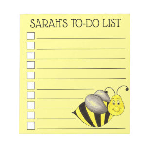 Bloc De Notas Lista de tareas para abeja amarilla personalizada