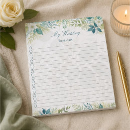 Bloc De Notas Lista de tareas para la boda de verde salvia y euc
