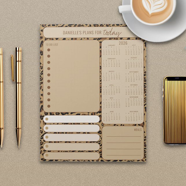 Bloc De Notas Lista de tareas pendientes de Daily Planner Leopar (Weekly Planner Pad with 2026 Calendar)