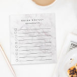 Bloc De Notas Lista de tareas pendientes personalizadas de Rubor<br><div class="desc">Personalice esta lista de tareas pendientes de moda con un nombre y una línea adicional de texto personalizado (que se muestra con "cosas importantes que hacer") con letras negras modernas en un fondo de mármol vetado de oro gris claro y rosa ondulado. El bloc de notas de la lista de...</div>
