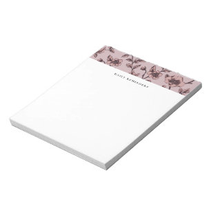 Bloc De Notas Lista de Tareas Polvo Rosa Elegante Patrón Floral 