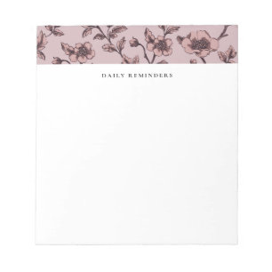 Bloc De Notas Lista de Tareas Polvo Rosa Elegante Patrón Floral