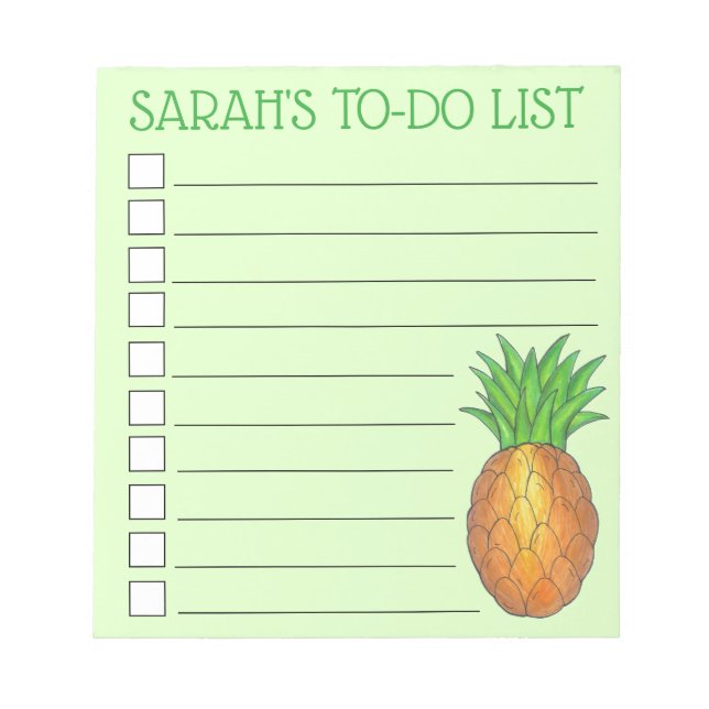 Bloc De Notas Lista Personalizada De Piña De Isla Tropical (Frente)