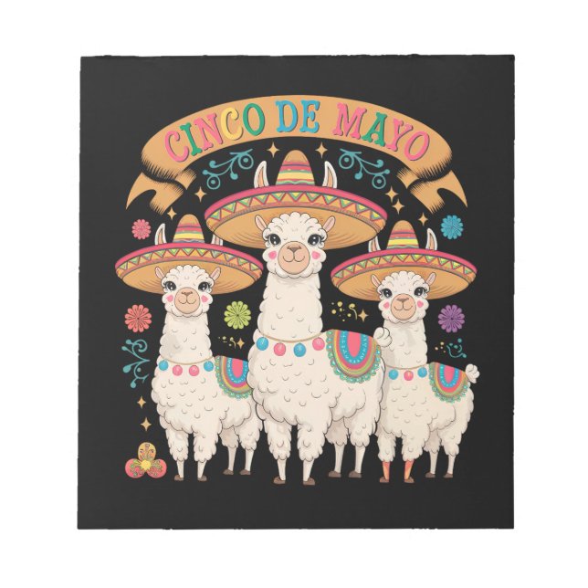 Bloc De Notas Llama Divertido Cinco De Mayo Fiesta de Cumpleaños (Frente)