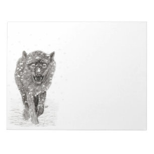 Bloc De Notas Lobo negro enojado en la nieve, invierno salvaje