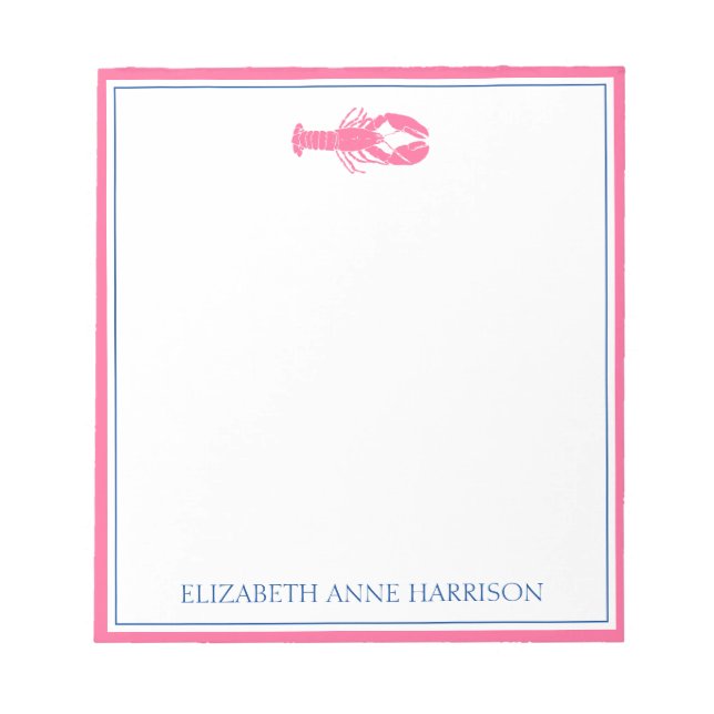 Bloc De Notas Lobster rosa y azul marino personalizado (Frente)