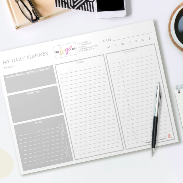 Bloc De Notas Logo del personalizado Planner diario gris Minimal (Subido por el creador)
