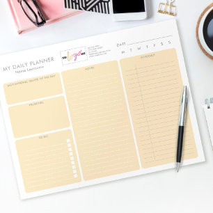 Bloc De Notas Logo Naranja Pastel Moderno Planner Diario Sin Fec