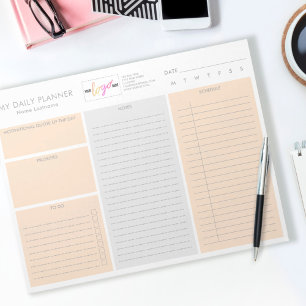 Bloc De Notas Logo Naranja Pastel Moderno Planner Diario Sin Fec