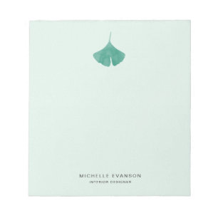 Bloc De Notas Logotipo de hoja de Ginkgo Mint Green Simple Natur