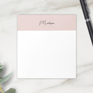 Bloc De Notas Logotipo de Monograma Rosa Claro Minimalista Moder