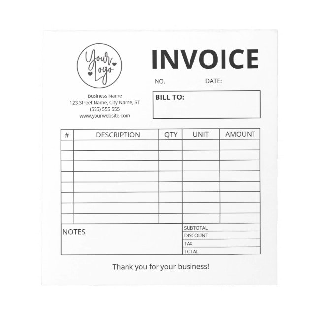 Bloc De Notas Logotipo personalizado Panadería Bodas de facturas (Frente)