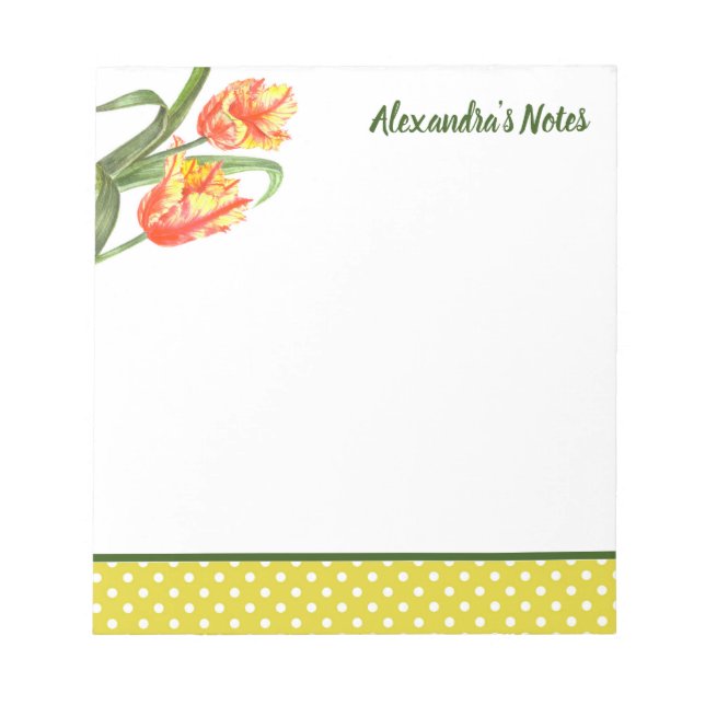 Bloc De Notas Loro amarillo acuarela Tulips Arte floral (Frente)