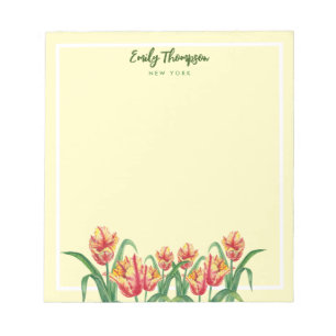 Bloc De Notas Loro amarillo acuarela Tulips Arte floral