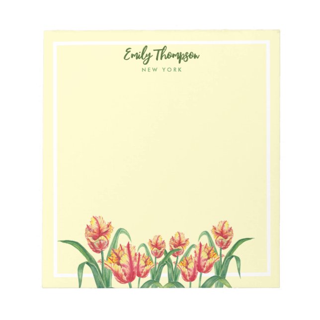 Bloc De Notas Loro amarillo acuarela Tulips Arte floral (Frente)