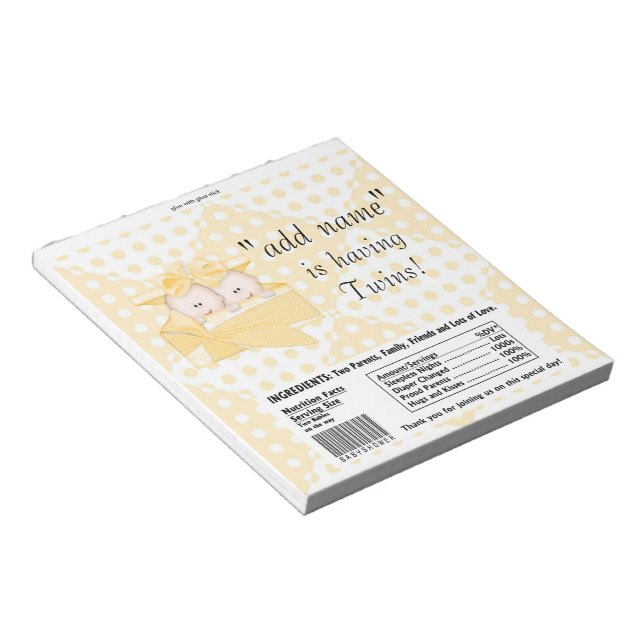 Bloc De Notas Los gemelos Baby Shower Candy Bar Wrappers Party F (Lado Derecho)