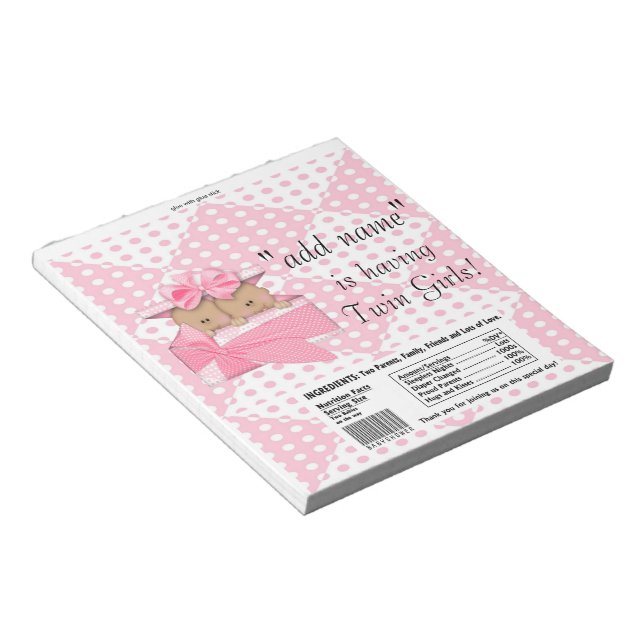 Bloc De Notas Los gemelos rosados Baby Shower Candy Bar Wrappers (Lado Derecho)