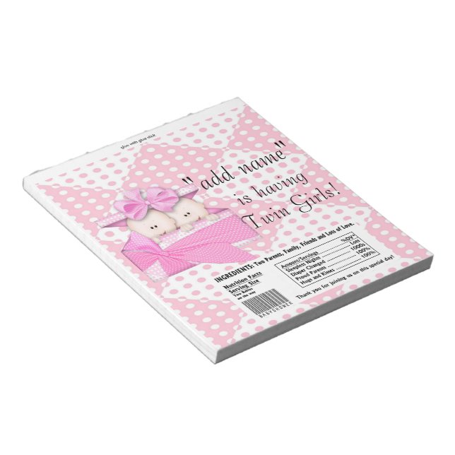Bloc De Notas Los gemelos rosados Baby Shower Candy Bar Wrappers (Lado Derecho)