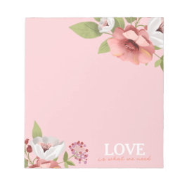Bloc De Notas Love Message with Pink Flowers Custom