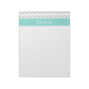 Bloc De Notas Lt Gris Chevron ZigZag Blanco Nombre Monograma Aqu