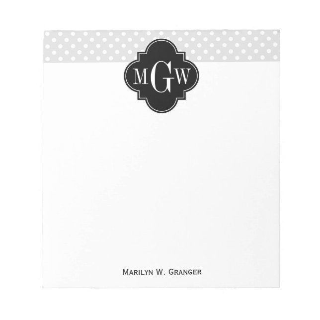 Bloc De Notas Lt Gris Whats Polka Dots Black Quatrefoil 3 Monogr (Frente)