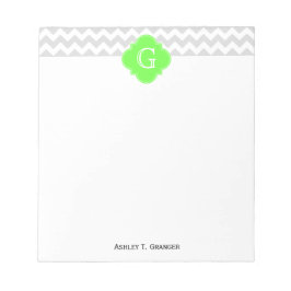 Bloc De Notas Lt Gris Wht Chevron ZigZag Lime Quatrefoil Monogra