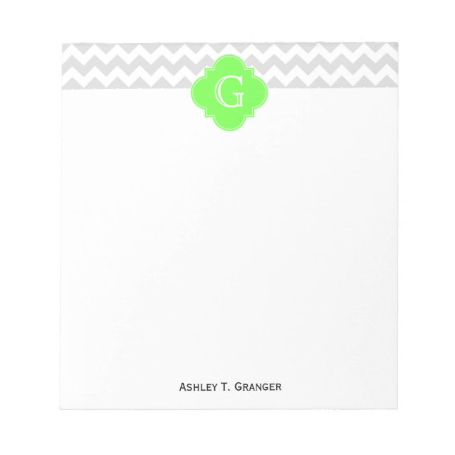Bloc De Notas Lt Gris Wht Chevron ZigZag Lime Quatrefoil Monogra (Frente)