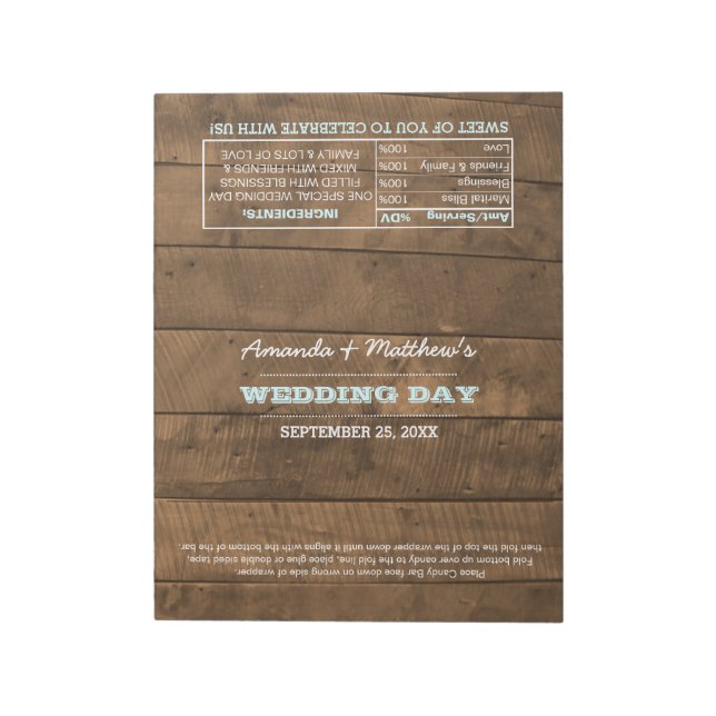 Bloc De Notas Luces de Barnwood Aqua Wedding Favor Candy Wrapper (Lado Izquierdo)
