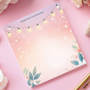Bloc De Notas Luces de Cadena Florales Pastel Nombre Personaliza